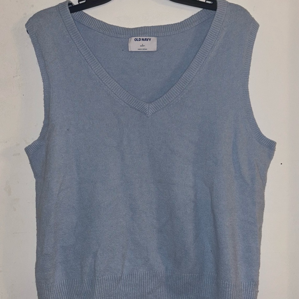 Old Navy Soft Blue V-Neck sweater vest- work tops- spring vest